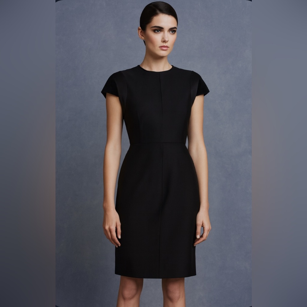 Lanvin Wool Sheath Dress w/ Silk & Velvet Trim Black Knee-Length Size 6 Like New